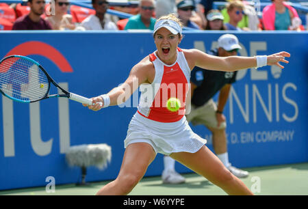 August 3, 2019: Caty McNally (USA) loses to Camila Giorgi (ITA) 7-6, 6-2, at the CitiOpen being played at Rock Creek Park Tennis Center in Washington, DC, . © Leslie Billman/Tennisclix/CSM Stock Photo