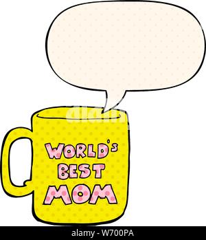worlds best mom mug with speech bubble in comic book style Stock Vector