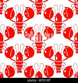 Seamless Pattern Of Lobsters. Red Crayfish. Template For Printing On Fabric. Design For Wrapping Paper. Illustration For The Menu Of The Restaurant. Stock Vector