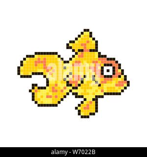 Goldfish, Pixel Art Symbol Isolated On White Background. Pet Animal.popular Aquarium Fish. Chinese Symbol Stock Vector