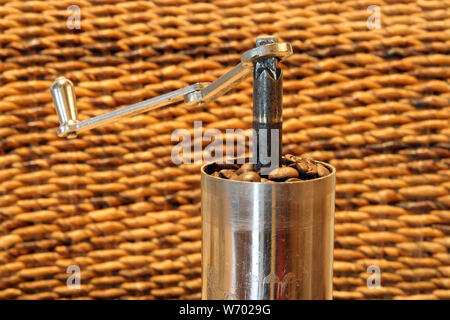 Retro coffee mill. Old coffee mill. Retro style coffee mill. Vintage mill. Stock Photo