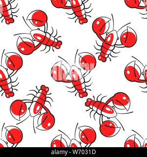 Seamless Pattern Of Lobsters. Red Crayfish. Template For Printing On Fabric. Design For Wrapping Paper. Illustration For The Menu Of The Restaurant. Stock Vector