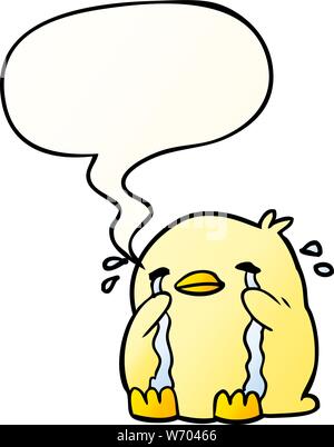 cartoon crying bird with speech bubble in smooth gradient style Stock Vector