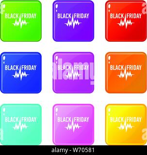 Black friday pulse icons set 9 color collection Stock Vector