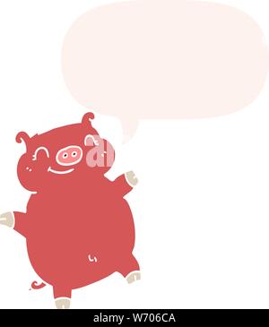 cartoon pig with speech bubble in retro style Stock Vector