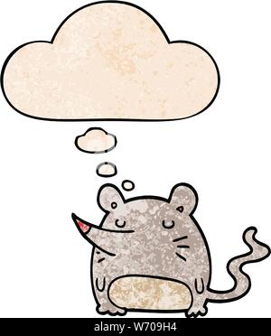 cartoon mouse with thought bubble in grunge texture style Stock Vector