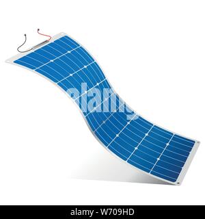 Drawing of a flexible solar panel with black and red connection cables on white background - Renewable Energy - Vector image Stock Vector