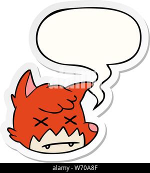 cartoon dead fox face with speech bubble sticker Stock Vector