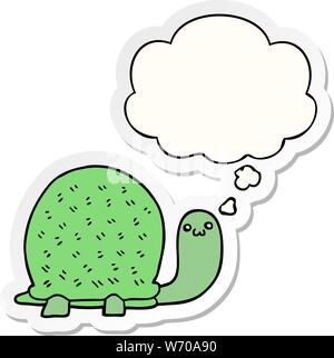 cute cartoon turtle with thought bubble as a printed sticker Stock Vector