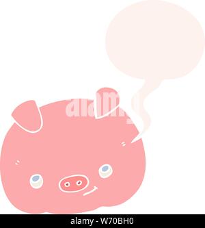 cartoon happy pig with speech bubble in retro style Stock Vector