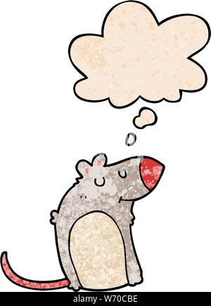cartoon fat rat with thought bubble in grunge texture style Stock Vector