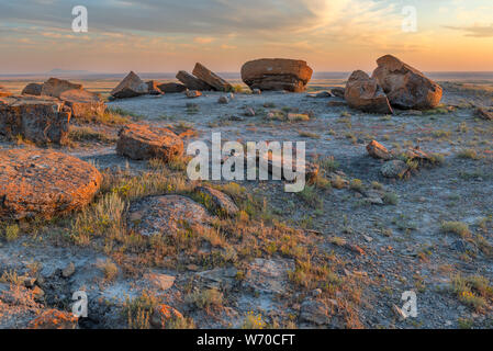 Red Rock Coulee near the Towns of Orion and Seven Persons, Alberta, Canada Stock Photo