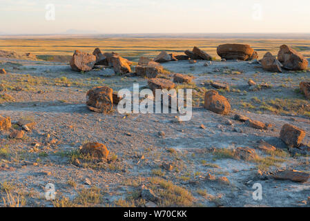 Red Rock Coulee near the Towns of Orion and Seven Persons, Alberta, Canada Stock Photo