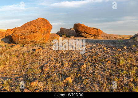 Red Rock Coulee near the Towns of Orion and Seven Persons, Alberta, Canada Stock Photo