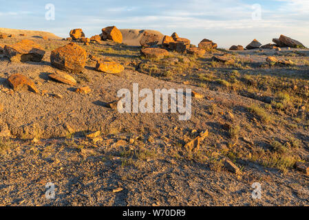 Red Rock Coulee near the Towns of Orion and Seven Persons, Alberta, Canada Stock Photo