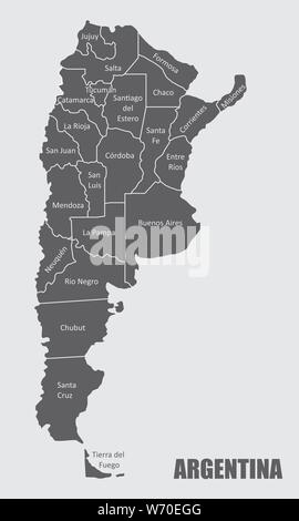 The Argentina map divided into regions with labels Stock Vector