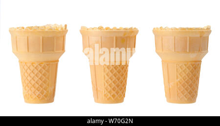 three waffle cones isolated on white Stock Photo