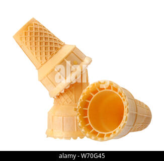 three waffle cones isolated on white Stock Photo