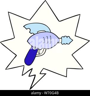 cartoon ray gun with speech bubble Stock Vector