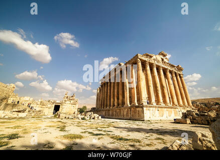 Ruins of Roman Bacchus Temple in beautiful day in Baalbek, Lebanon Stock Photo