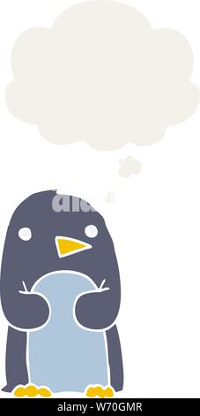 cartoon penguin with thought bubble in retro style Stock Vector