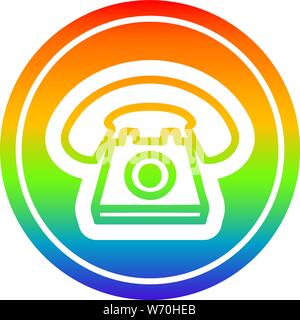 old telephone circular icon with rainbow gradient finish Stock Vector