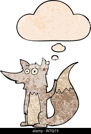 cartoon wolf with thought bubble in grunge texture style Stock Vector