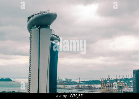 A view of the luxurious Marina Bay Sands Hotel from Singapore Flyer, Marina Bay, Singapore. Stock Photo