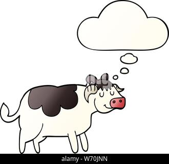 cartoon cow with thought bubble in smooth gradient style Stock Vector