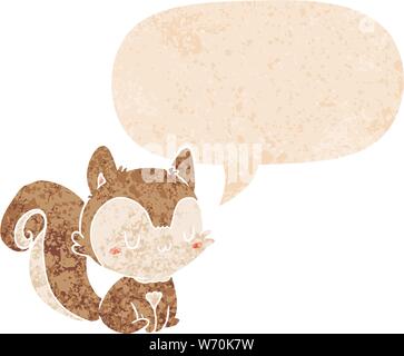 cartoon squirrel with speech bubble in grunge distressed retro textured style Stock Vector