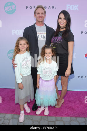 August 3, 2019, West Hollywood, California, USA: Ian Ziering, Erin Kristine Ludwig, Mia Loren Ziering and Penna Mae Ziering arrives for the BH90210 Peach Pit Pop-Up on Melrose Ave. (Credit Image: © Lisa O'Connor/ZUMA Wire) Stock Photo