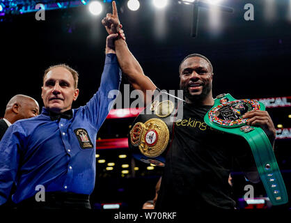 Brooklyn, New York, USA. 3rd Aug, 2019. JEAN PASCAL celebrates after defeating Marcus Browne in an Interim WBA World and WBC Silver light heavyweight championship bout at the Barclays Center in Brooklyn, New York. Credit: Joel Plummer/ZUMA Wire/Alamy Live News Stock Photo