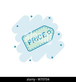 Price coupon icon in comic style. Price tag vector cartoon illustration on white isolated background. Sale sticker business concept splash effect. Stock Vector