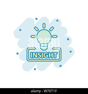 Insight icon in comic style. Bulb vector cartoon illustration on white ...