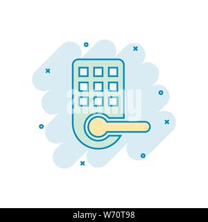 Wireless door lock sign icon in comic style. Smart home vector cartoon illustration on white isolated background. Remote system business concept splas Stock Vector