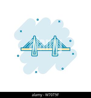 Bridge sign icon in comic style. Drawbridge vector cartoon illustration ...