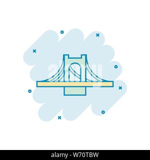 Bridge sign icon in comic style. Drawbridge vector cartoon illustration ...