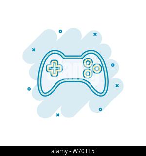 Joystick sign icon in comic style. Gamepad vector cartoon illustration on white isolated background. Gaming console controller business concept splash Stock Vector
