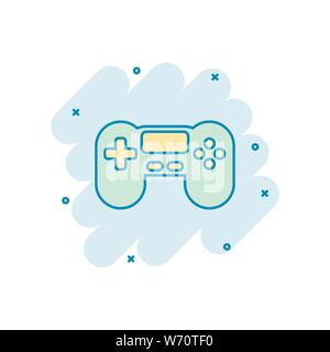 Joystick sign icon in comic style. Gamepad vector cartoon illustration on white isolated background. Gaming console controller business concept splash Stock Vector
