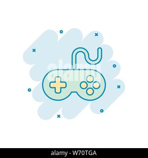 Joystick sign icon in comic style. Gamepad vector cartoon illustration on white isolated background. Gaming console controller business concept splash Stock Vector
