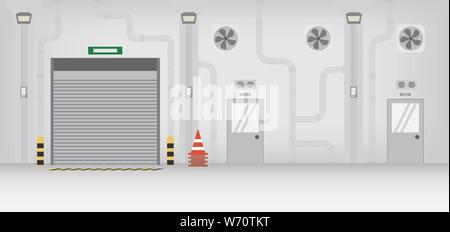 Factory interior with shutter door closed vector illustration Stock Vector