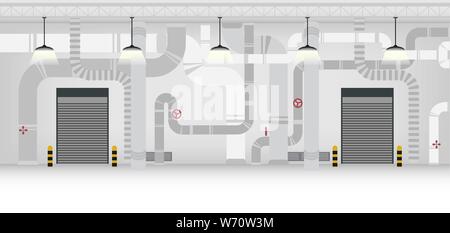 Factory interior with shutter door closed vector illustration Stock Vector