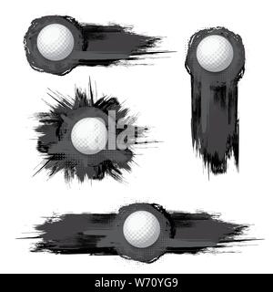 White golf balls with different black grunge frames Stock Vector