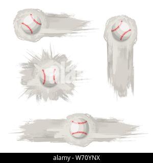 Set of different grunge frames and baseball symbols isolated on white background Stock Vector