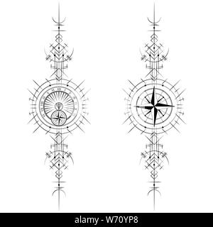 Two black abstract viking magic symbols isolated on white background Stock Vector