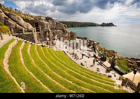 UK, England, Cornwall, Porthcurno, Minack Theatre, terraced seating leading down to stage Stock Photo