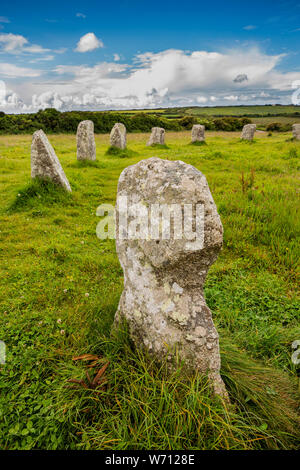 UK, England, Cornwall, St Buryan, Merry Maidens Neolithic stone circle Stock Photo