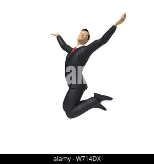 toy miniature businessman figurine is jumping for joy and happiness, concept isolated on white background Stock Photo
