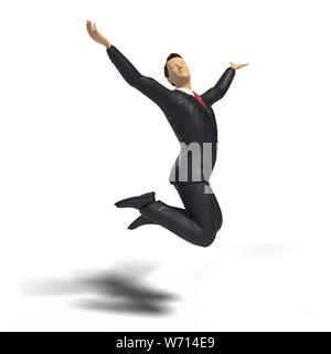 toy miniature businessman figurine is jumping for joy and happiness, concept isolated with shadow on white background Stock Photo
