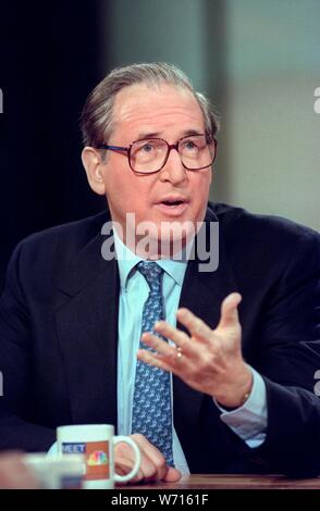 Democratic Senator John Rockefeller IV, of West Virginia discusses the ongoing Senate impeachment trial of President Bill Clinton during NBC's Meet the Press television show February 7, 1999 in Washington, DC. Stock Photo